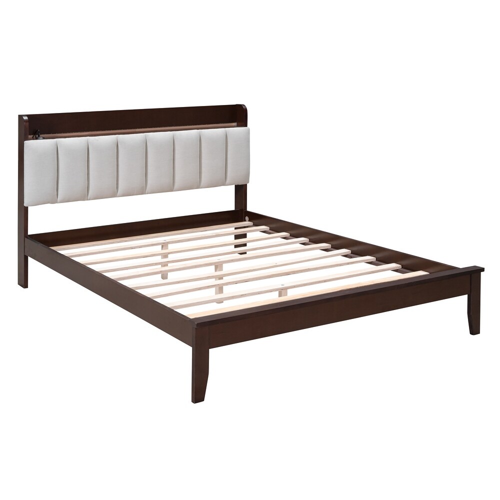 3 Pieces Bedroom Sets Full Size Wood Platform Bed and Two Nightstands Storage Platform bed with USB and LED Lights