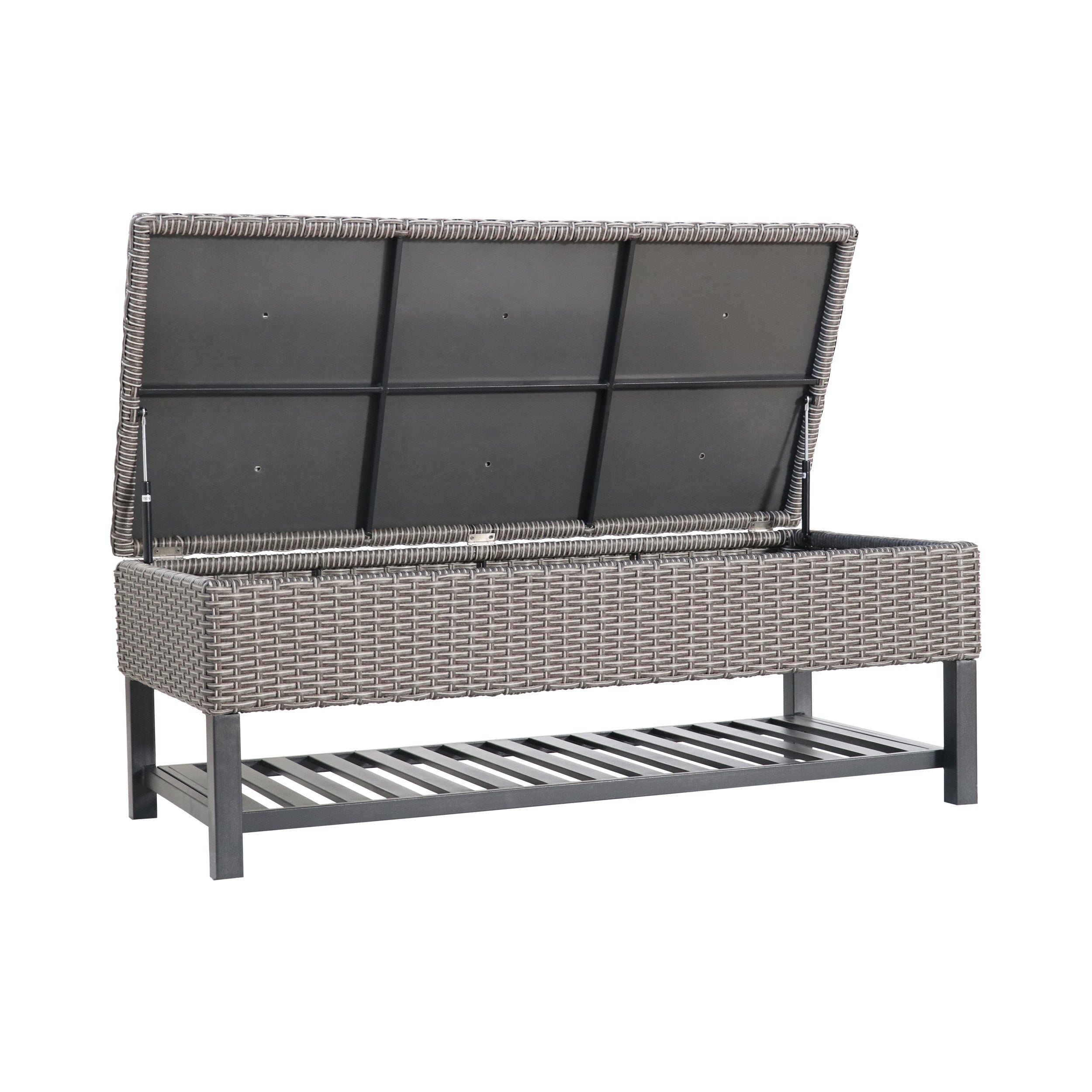 Martina Storage Bench with Rack, Wicker with Iron Frame