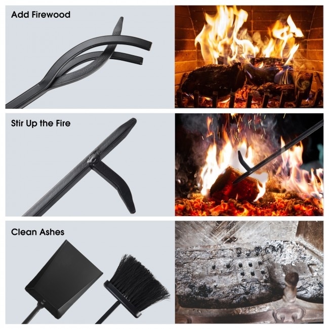 5 Pieces Fireplace Iron Standing Tools Set   base: 8\