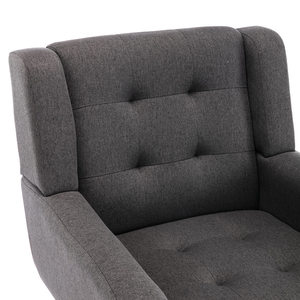 Modern Soft Linen Material Ergonomics Accent Chair With Tufted Back and Seat， Square Arms and Black Tapering Metal Legs