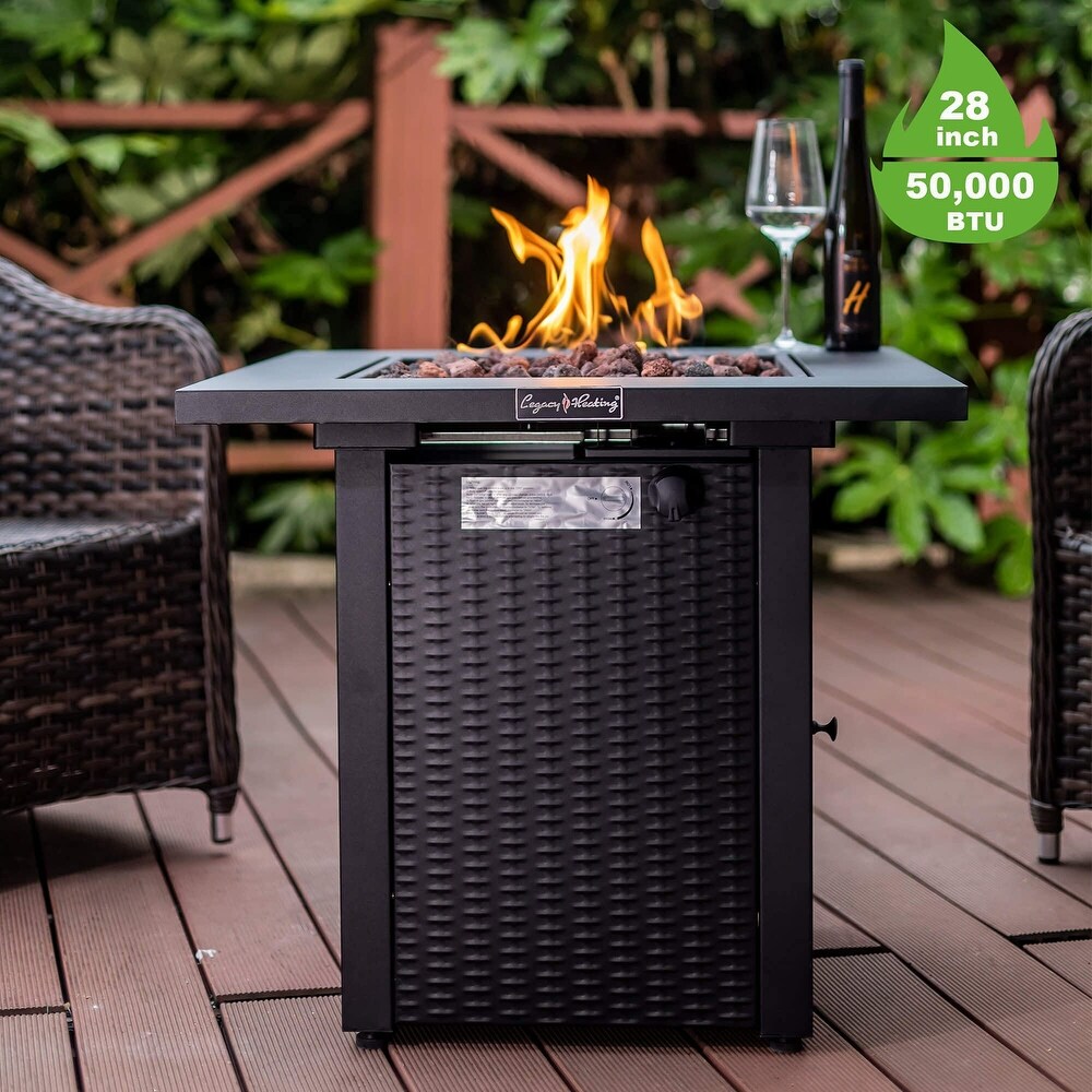 28in Outdoor Propane Fire Pit Table  50 000BTU  Adjustable Outside Gas Dinning Fire Table Lava Stone For Garden Patio Backyard