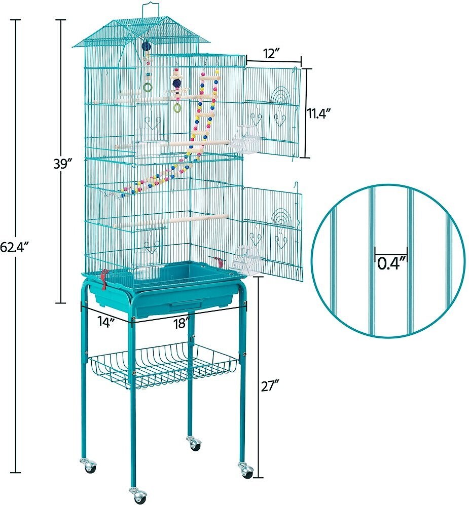 Yaheetech 62.5-in Rolling Large Bird Cage and Detachable Stand