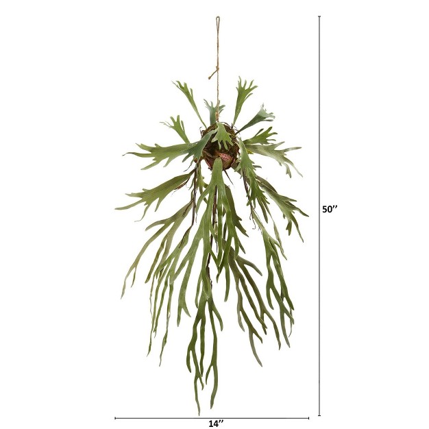 Nearly Natural 50-in Staghorn Artificial Hanging Plant