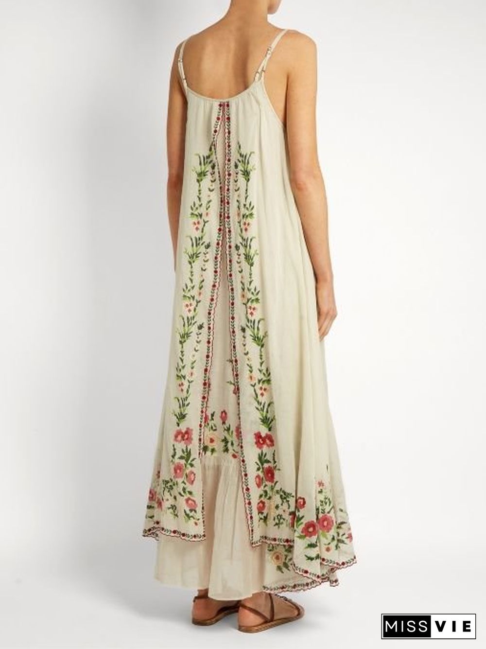 Bohemian Embroidered Suspender Maxi Dress for Women