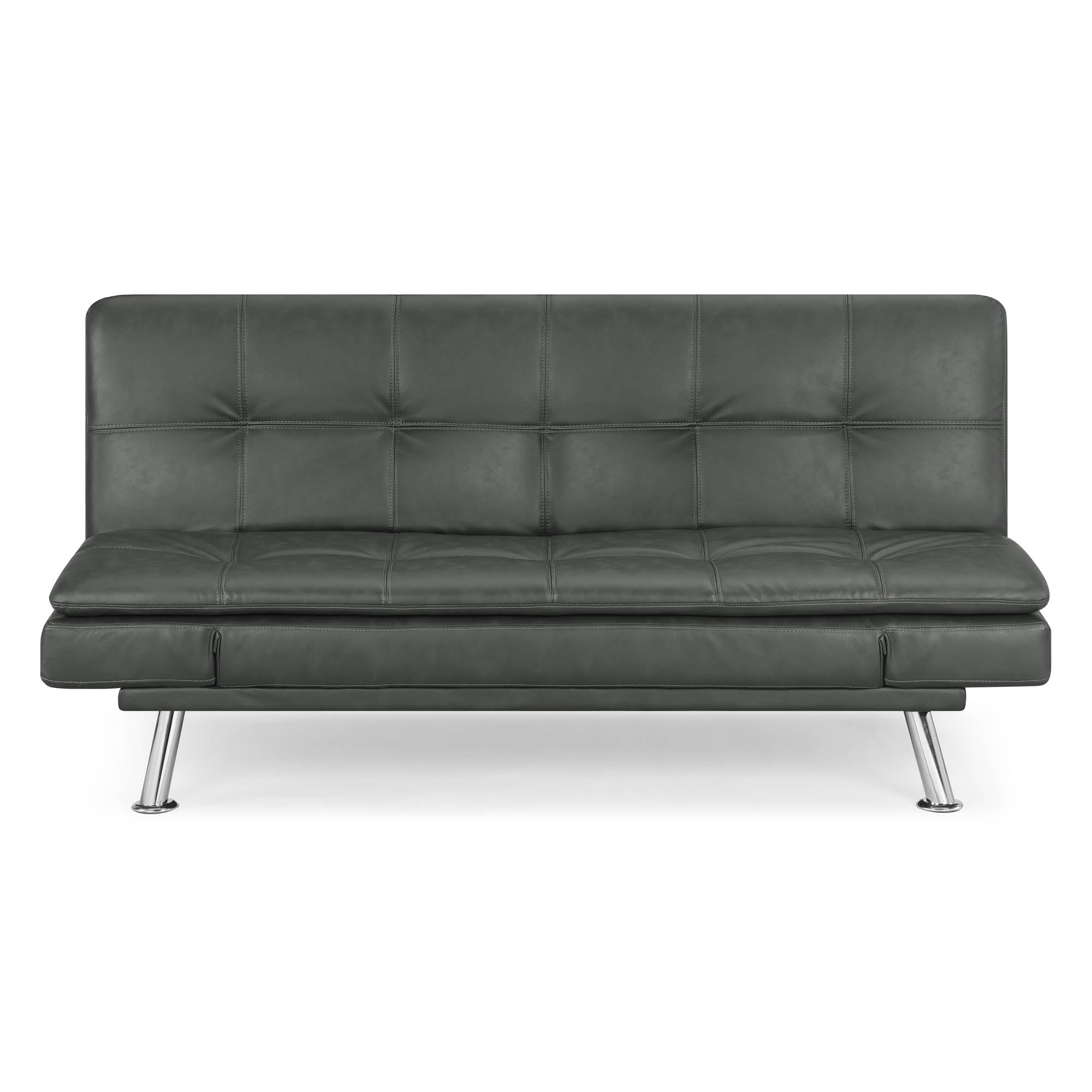 Serta Cannes Modern Futon with Adjustable Arms, Dark Gray Faux Leather