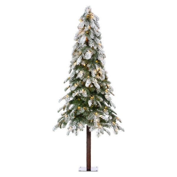 6 Foot Flocked Snowy Downswept Alpine Tree