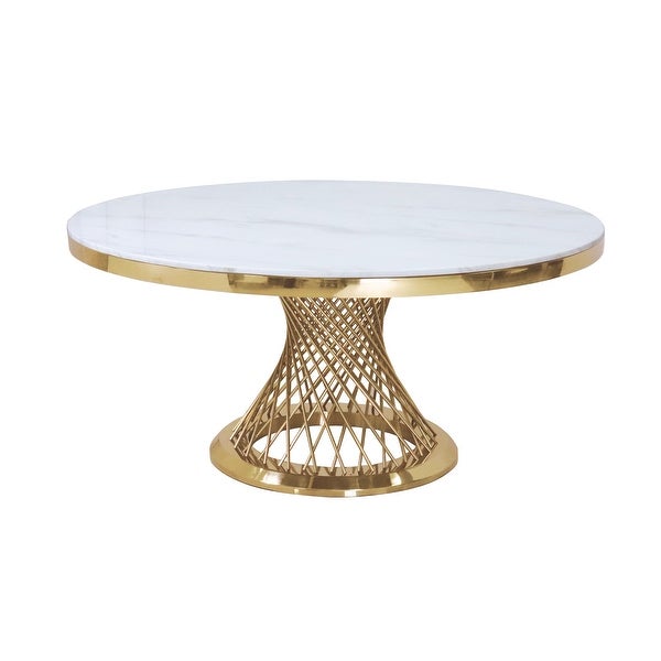 Luxurious Design Marble Round Coffee Table with Gold Mirrored Finish Stainless Steel Base for Living Room