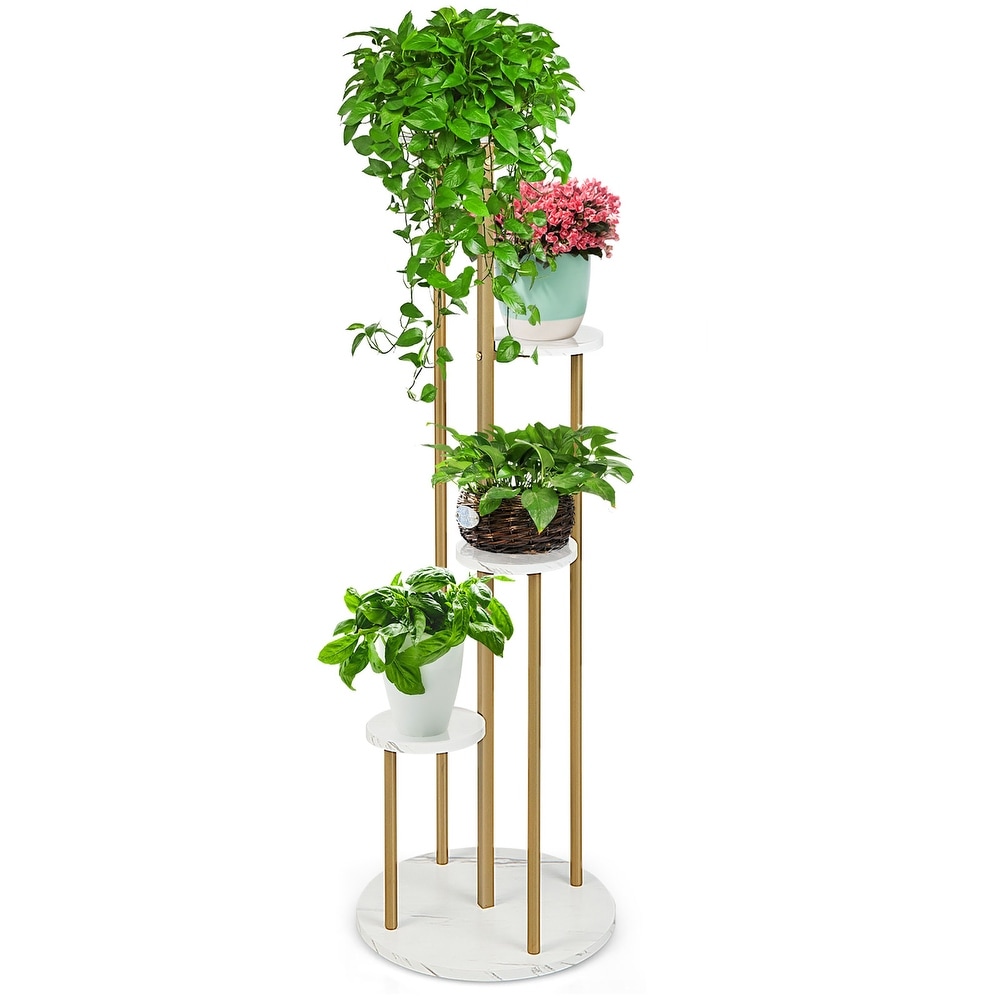 Costway 4 Tier Metal Plant Stand 48.5'' Tall Potted Planter Display   16'' x 16'' x 48.5'' (L x W x H)