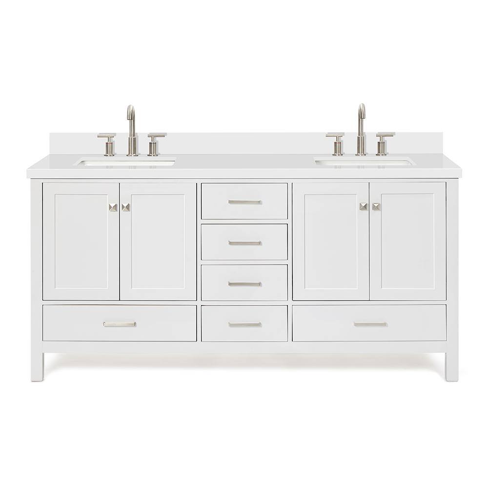 ARIEL Cambridge 73 in. W x 22 in. D x 35 in. H Bath Vanity in White with Quartz Vanity Top in White with White Basin A073DWQRVOWHT