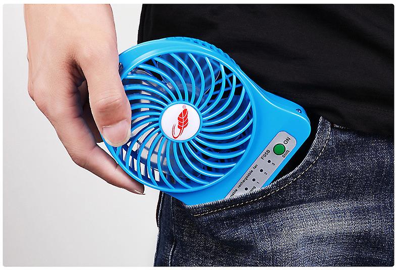 Portable Usb Rechargeable 3-level Adjustable Mini Electric Fan With Led Light-blue