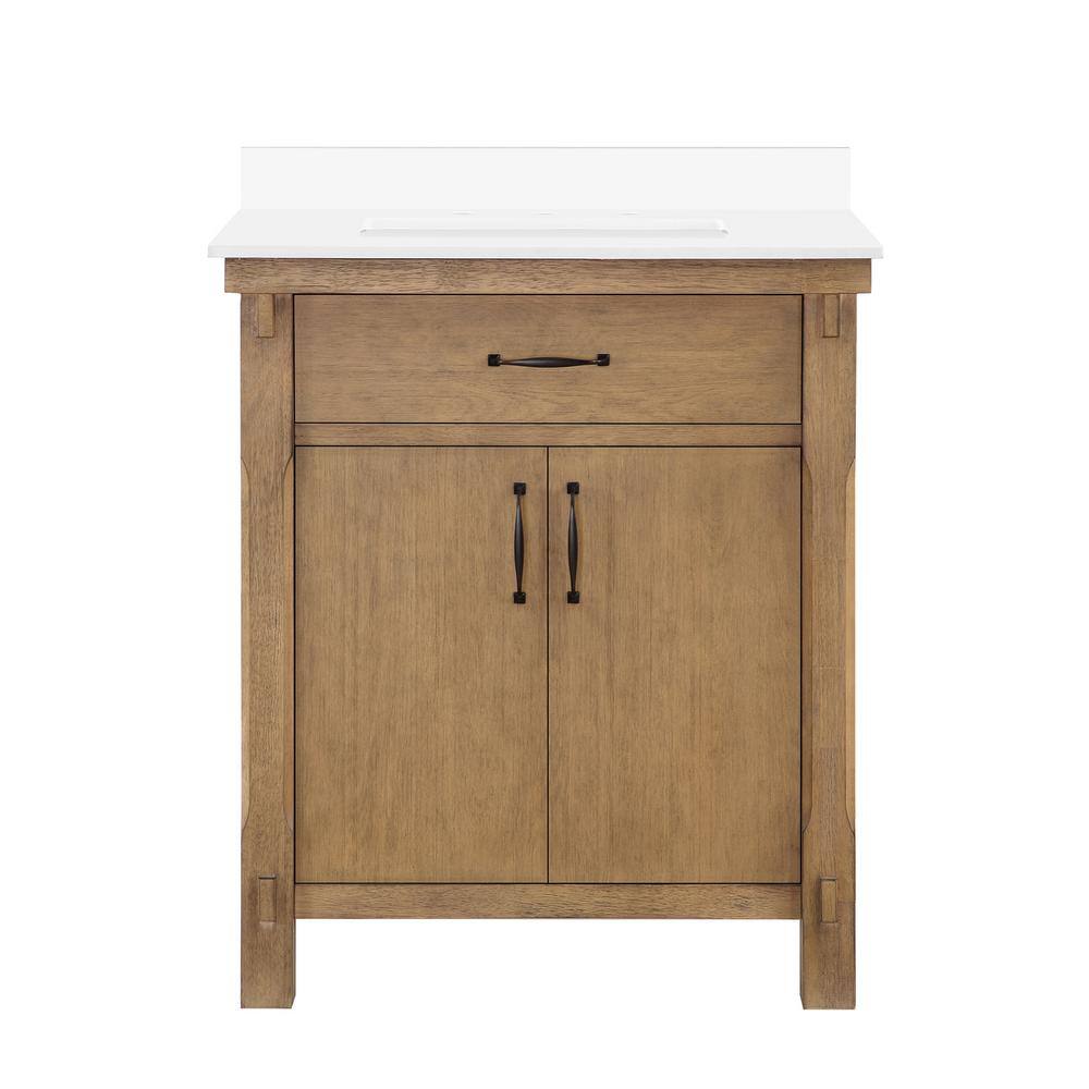 Home Decorators Collection Bellington 30 in. W x 22 in. D x 34.5 in. H Bath Vanity in Almond Toffee with White Engineered Stone Top Bellington 30