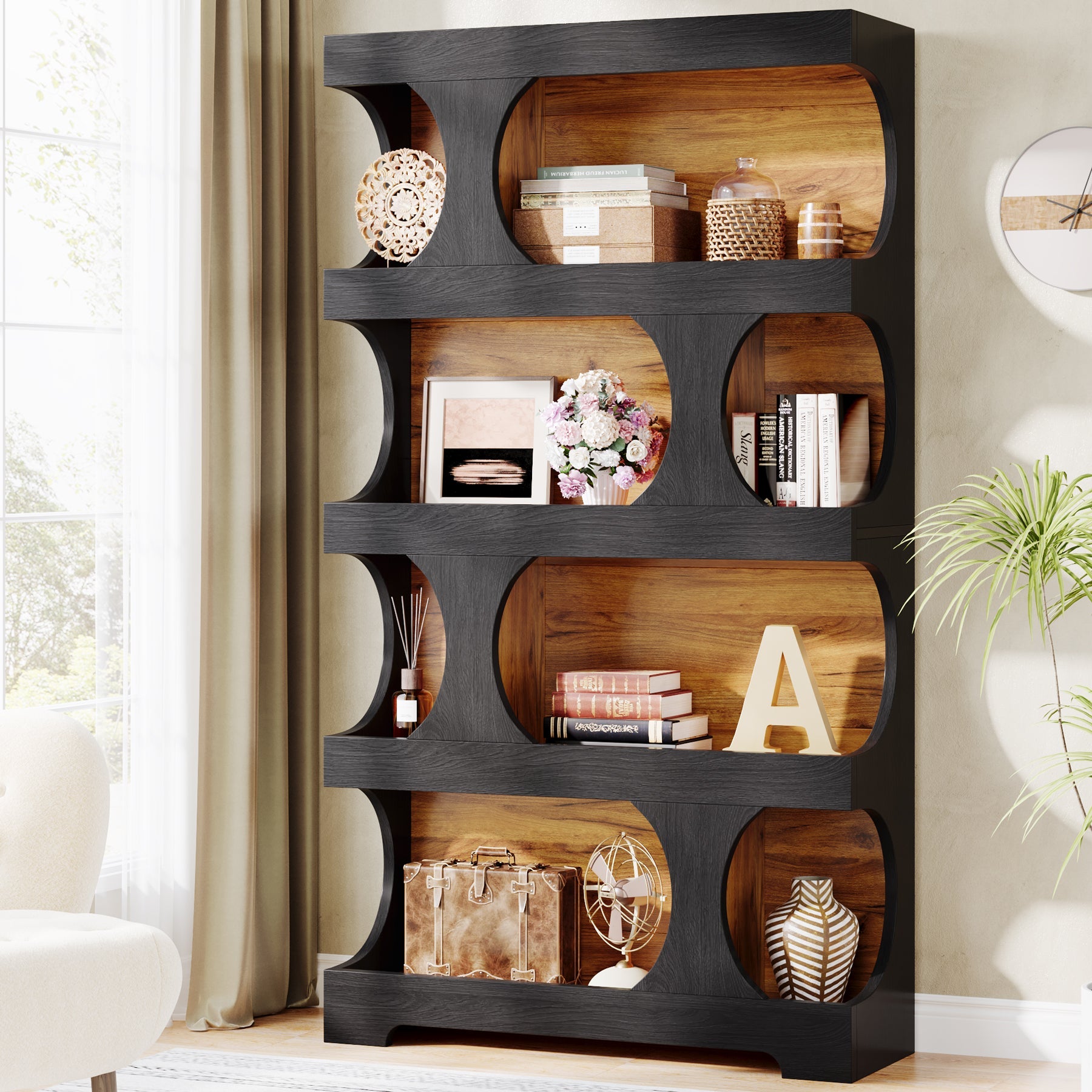 71 Bookshelf, 4-Tier S-Shaped Bookcase Freestanding Display Shelves