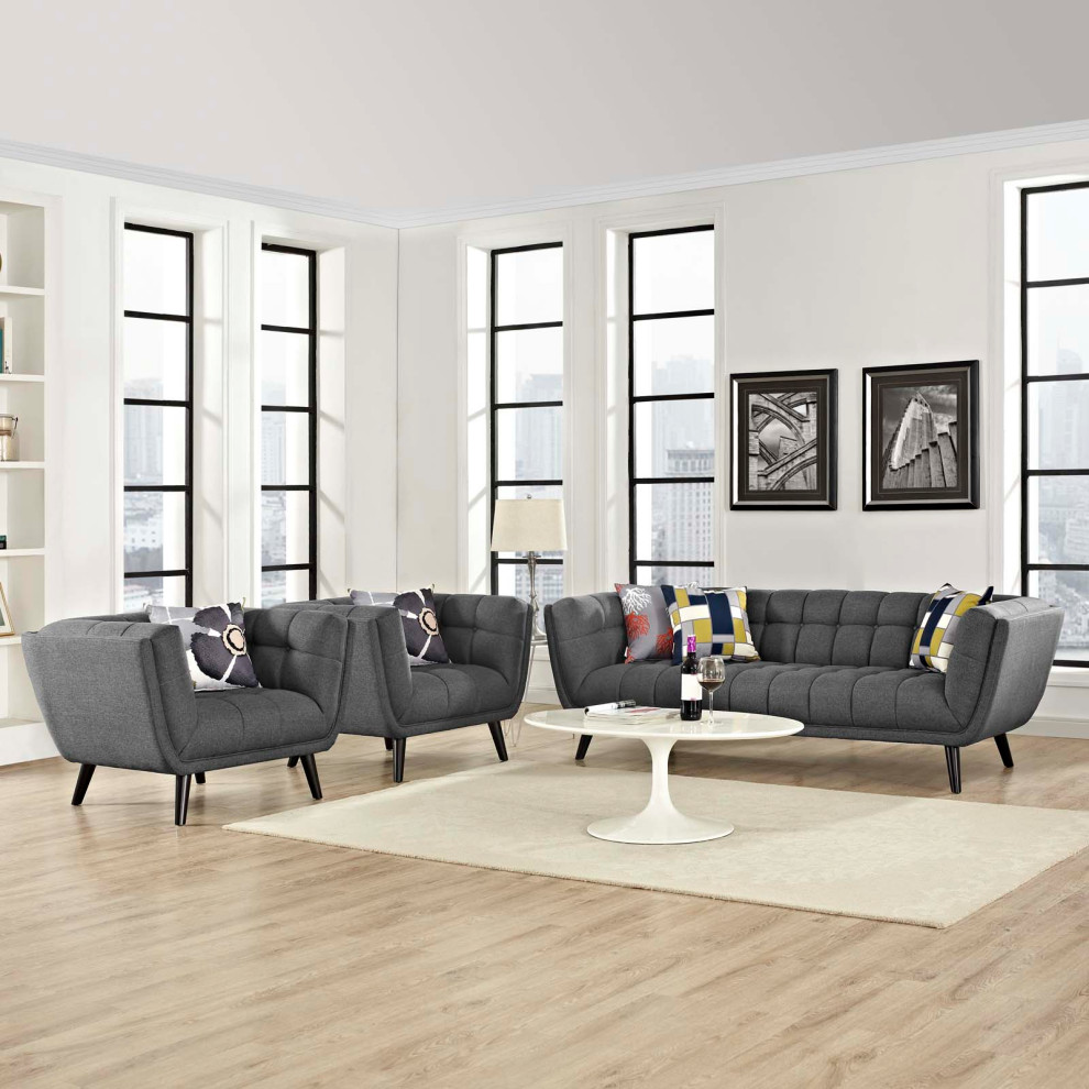 Bestow 3 Piece Upholstered Fabric Sofa and Armchair Set by Modway   Midcentury   Living Room Furniture Sets   by Homesquare  Houzz