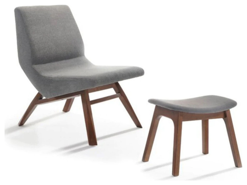 Cullen Modern Gray and Walnut Accent Chair and Ottoman   Midcentury   Armchairs And Accent Chairs   by Rustic Home Furniture Deco  Houzz