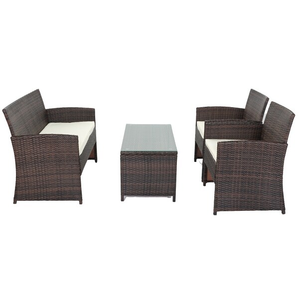 4 PCS Wicker Patio Conversation Set Sofas Glass Coffee Table - Overstock - 37372359