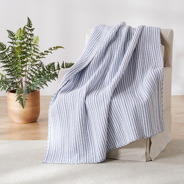 Tobago Stripe Blue Quilted Throw Levtex Home