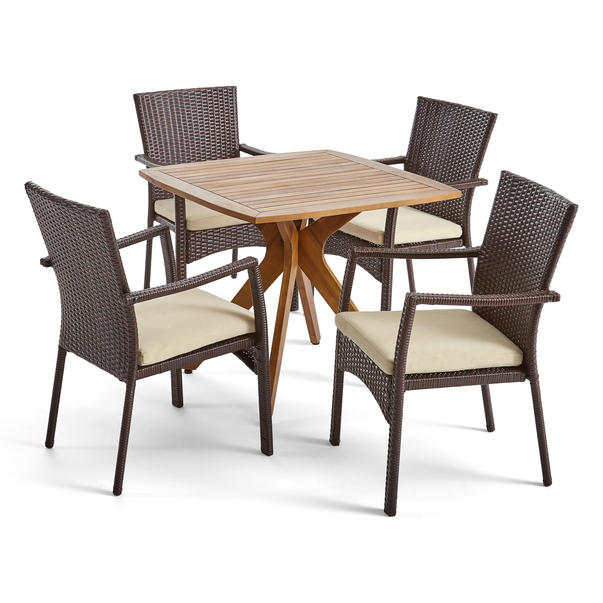 Holmes Outdoor 5 Piece Wood and Wicker Dining Set