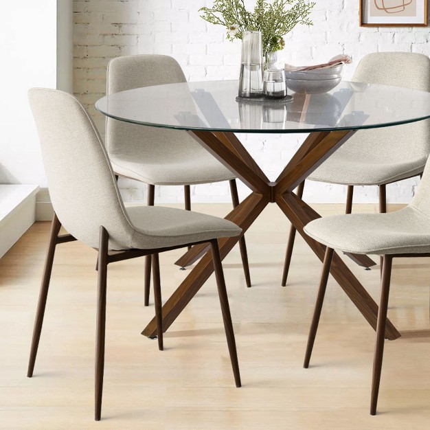 Olive oslo Round Glass Dining Table With Chairs 5 piece Round Clear Glass Dining Table Set With 4 Upholstered Dining Chairs Walnut Legs the Pop Maison