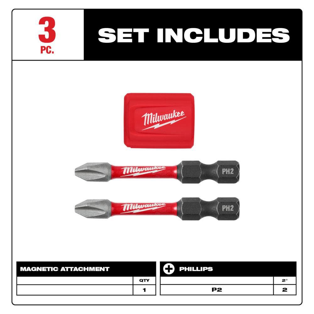 Milwaukee SHOCKWAVE Impact Duty Magnetic Attachment and PH2 Bit Set 3pc 48-32-4550 from Milwaukee