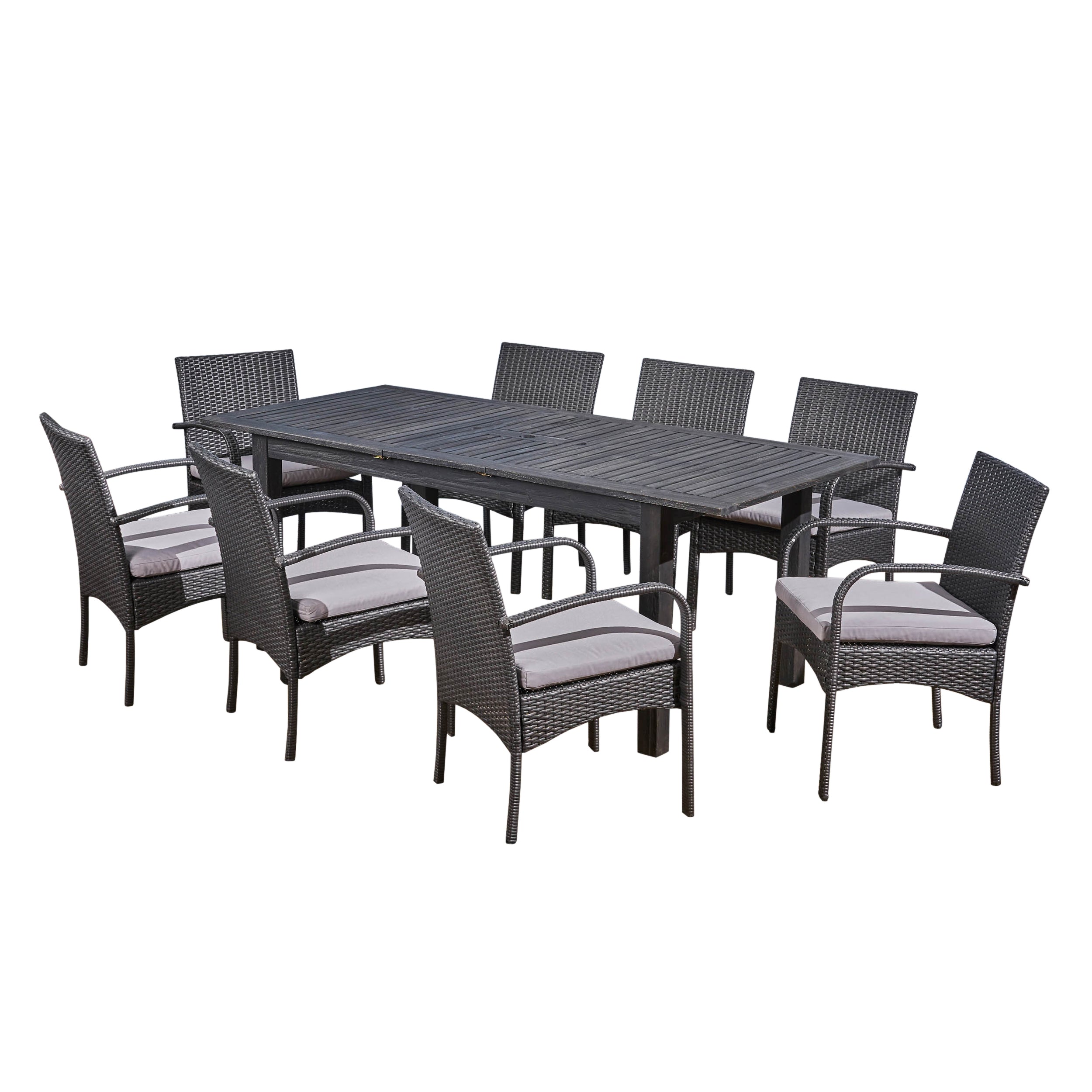 Elis Outdoor 9 Piece Wood and Wicker Expandable Dining Set