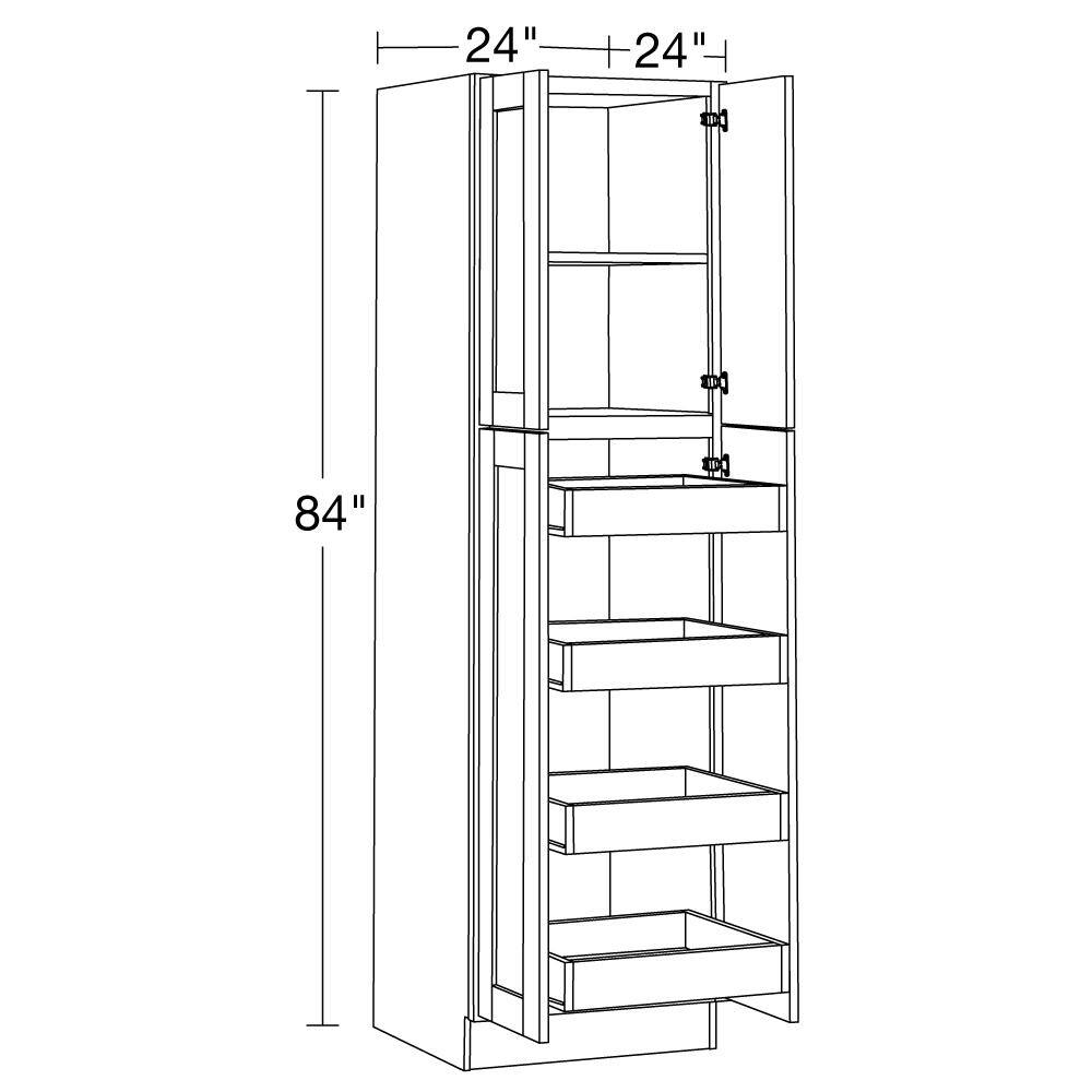 Home Decorators Collection Washington Veiled Gray Plywood Shaker Stock Assembled Utility Kitchen Cabinet Pantry 4 -Rot 24 in. x 84 in. x 24 in. U242484-4T-WVG