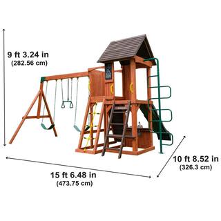 KidKraft Raptor Trail Wooden Swing SetPlayset with Twisty Ladder Wavy Slide and Rock Wall F29665HD