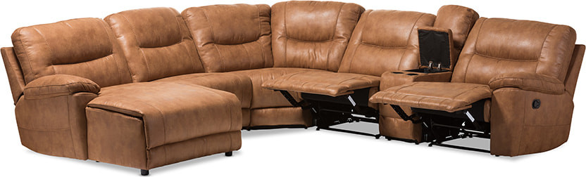 Mistral Light Brown Palomino Suede 6 Piece Sectional With Recliners   Contemporary   Sectional Sofas   by Shop Chimney  Houzz