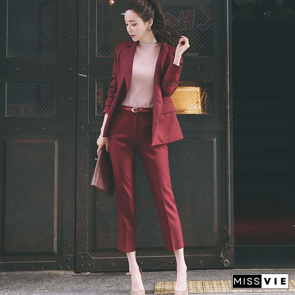 Fashion Two Pieces Sets Lapel Double Breasted Jacket And Slim Pant Suits Women Blazer Suits Office Ladies Outfits Business Set