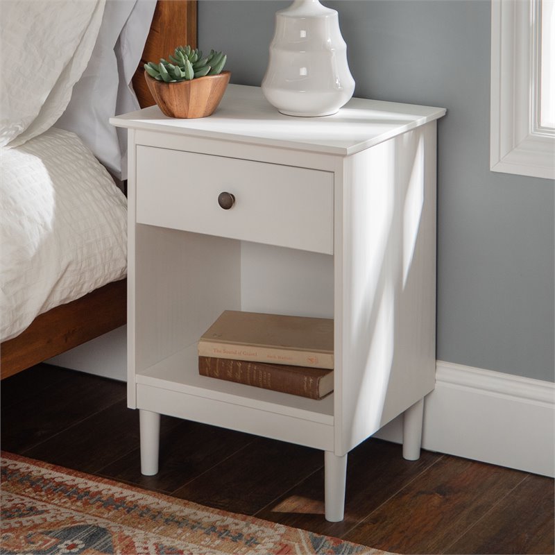 Pemberly Row Mid-Century Solid Wood Bedroom Nightstand in White (Set of 2)