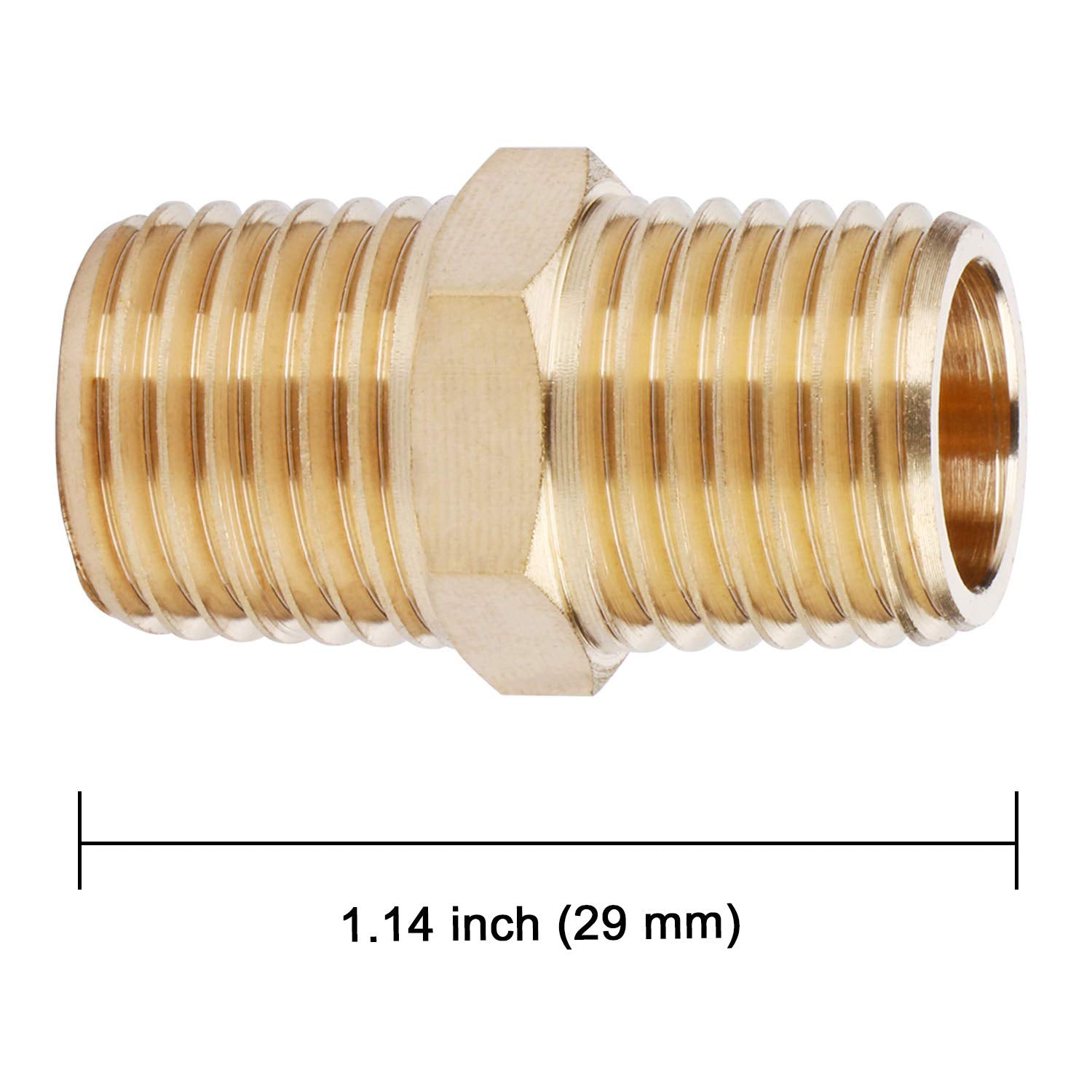 U.S. Solid 1pc Brass Pipe Fitting Hex Nipple Hose Connector 150psi Heavy Duty Adapter 1/4