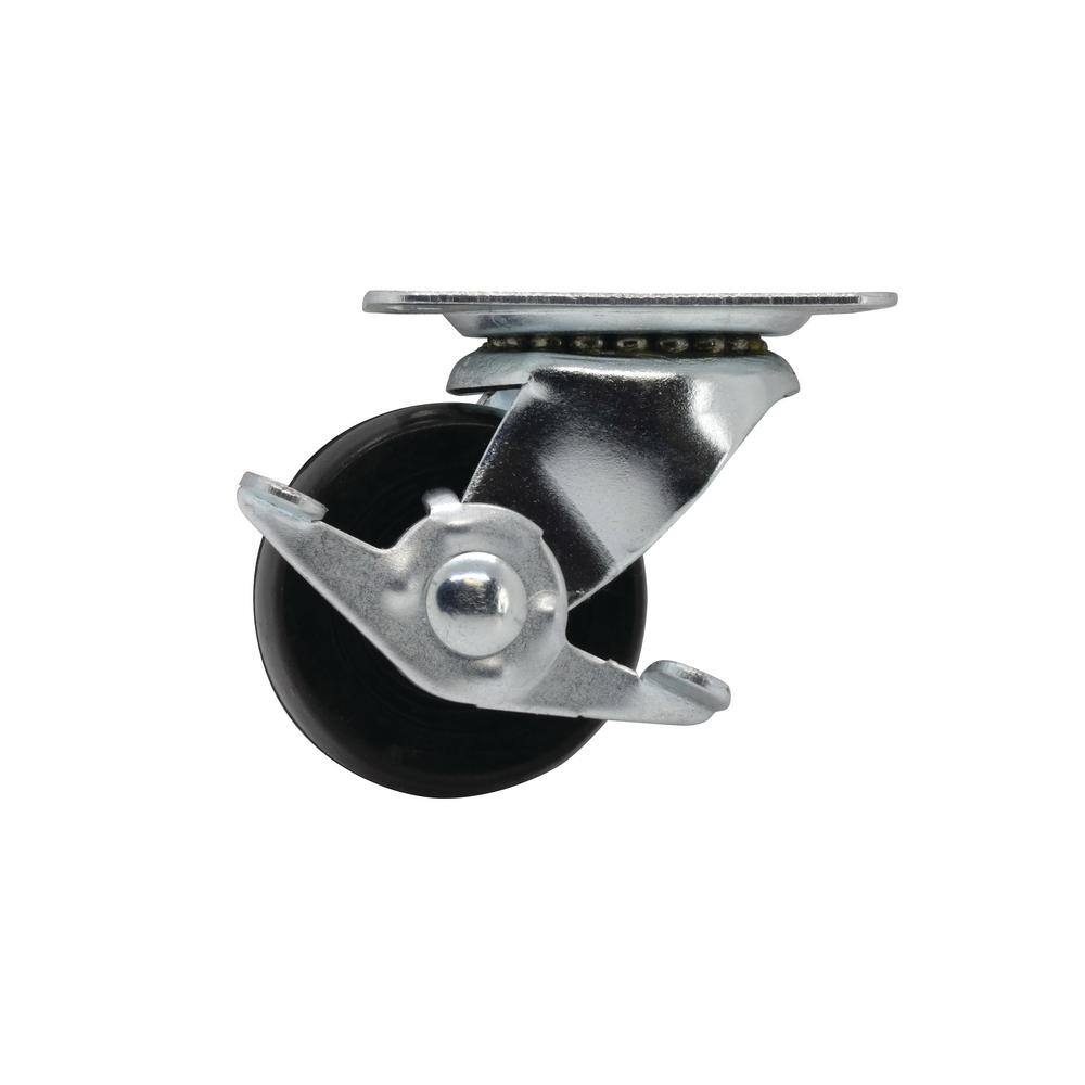 Everbilt 2 in. Black Soft Rubber and Steel Swivel Plate Caster with Locking Brake and 90 lbs. Load Rating 49509