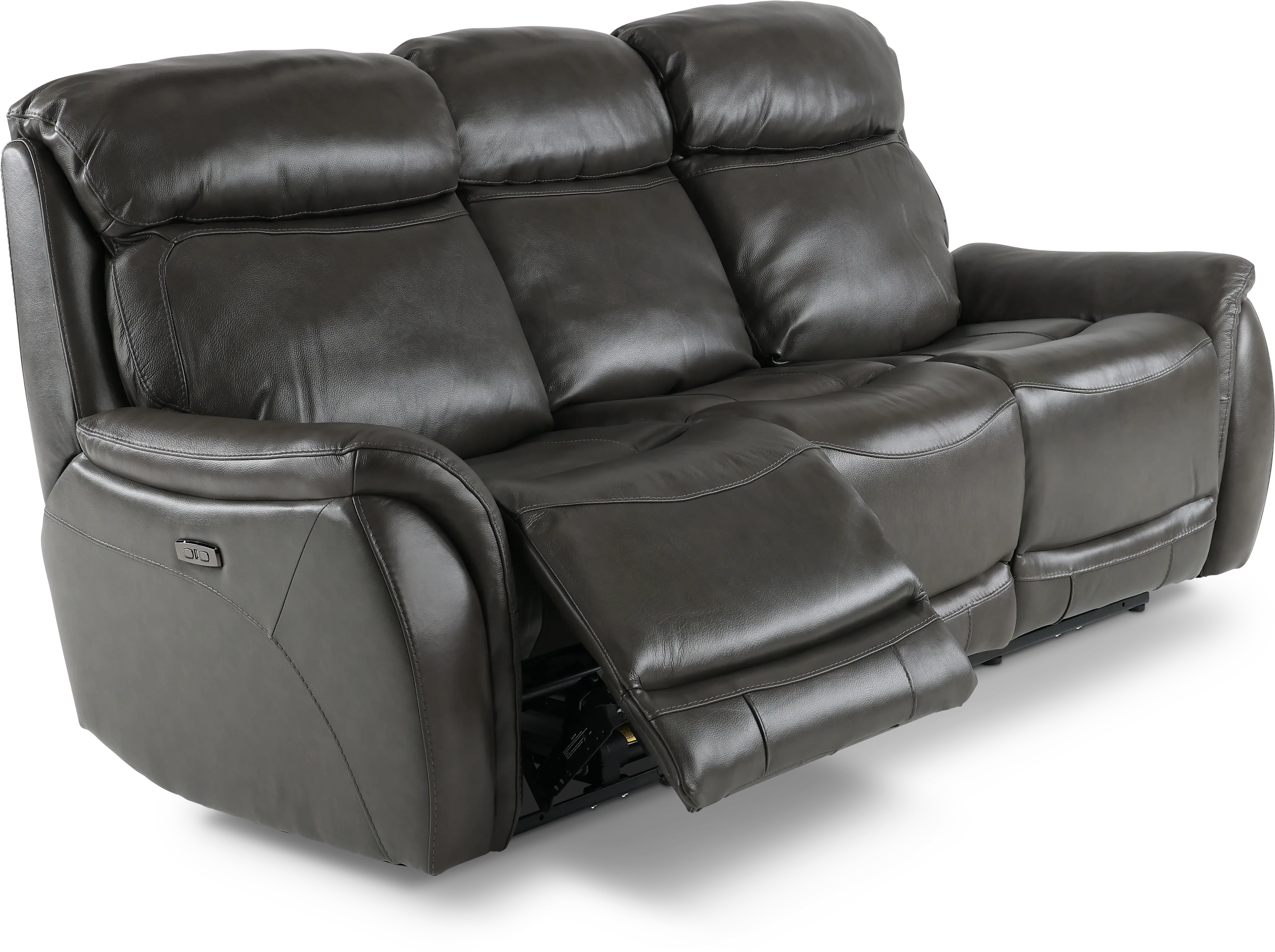 Happy Happy Gray Leather-Match Dual Power Reclining Sofa