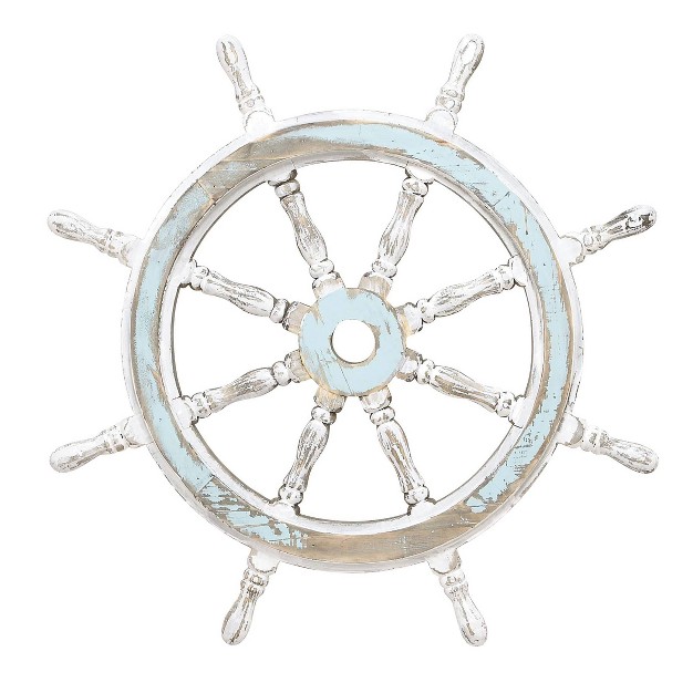 Wood Sail Boat Ship Wheel Wall Decor With Distressing Blue Olivia amp May