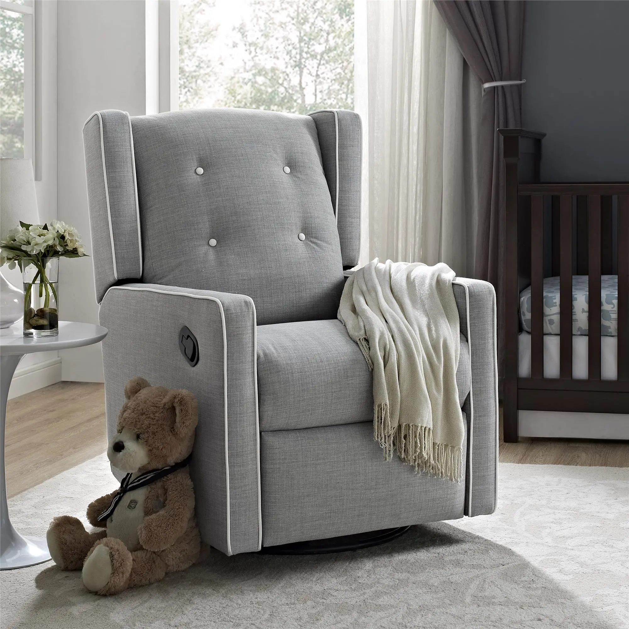 Mariella Light Gray Nursery Swivel Recliner