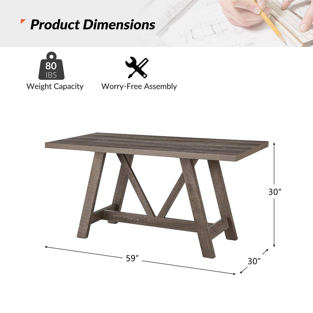 JAYDEN CREATION Gradivus 59 in. Oak Wood computer table Rectangle Dining Table with Sturdy Frame and Legs HDTBSD0506-OAK