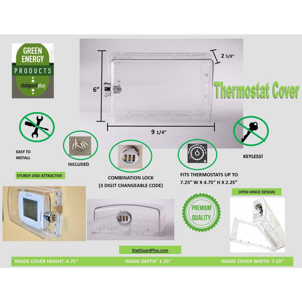 StatGuardPlus Universal Thermostat Guard Clear with Changeable Code Combination Lock SGP201401