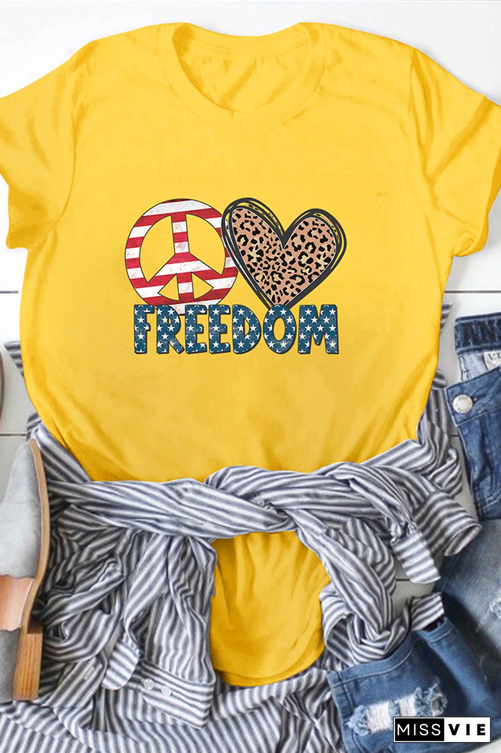 Peace Love Freedom Print Short Sleeve Graphic Tee Wholesale