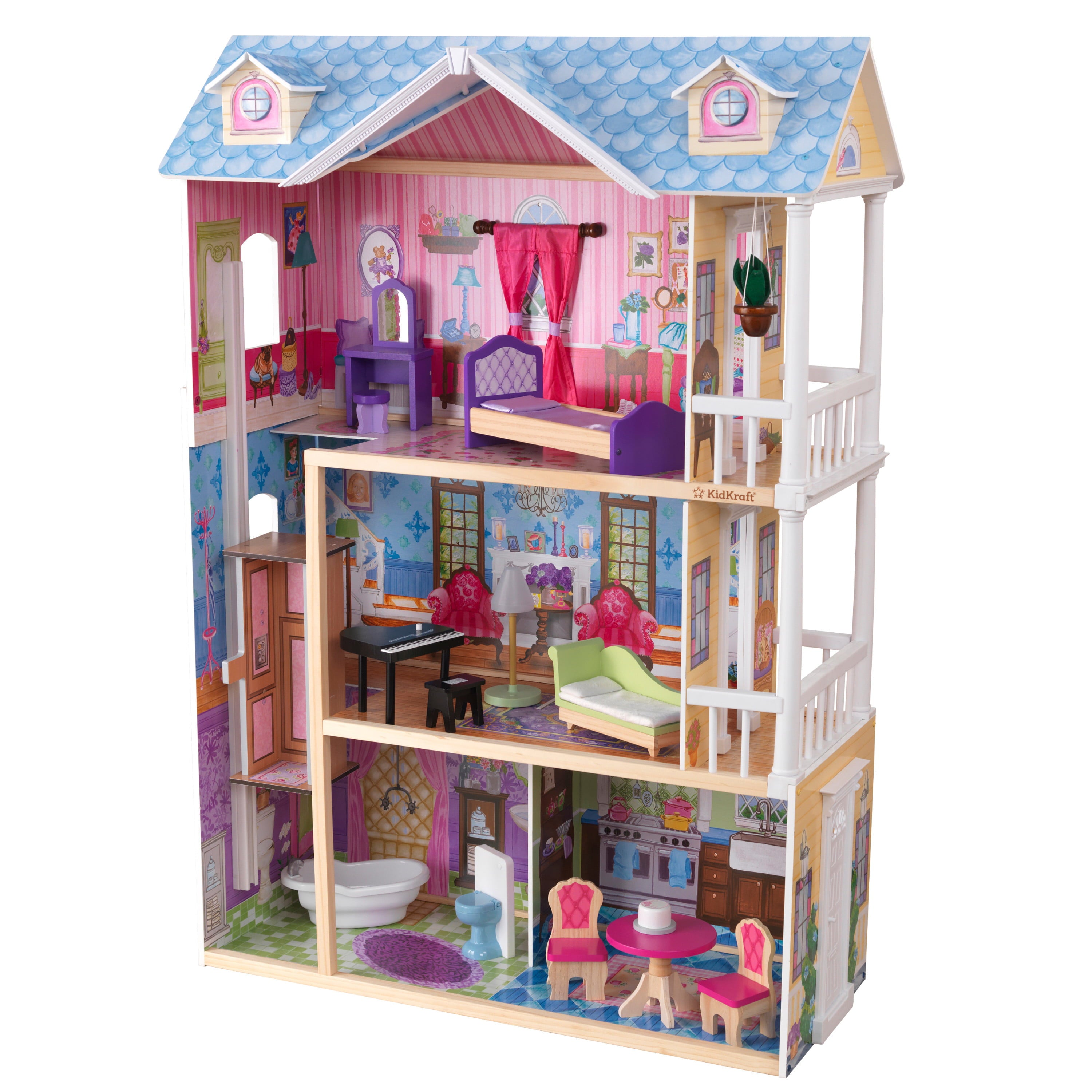 KidKraft My Dreamy Dollhouse with Lights and Sounds， Elevator and 14 Accessories