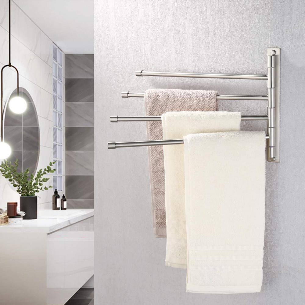 ACEHOOM 15 in. Wall Mount Bathroom Swivel Towel Bar with 4-Arm in Brushed AC-BTR01