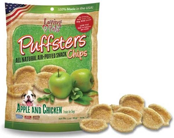 Loving Pets Puffsters Apple and Chicken Dog Crunchy Treat， 4-oz bag