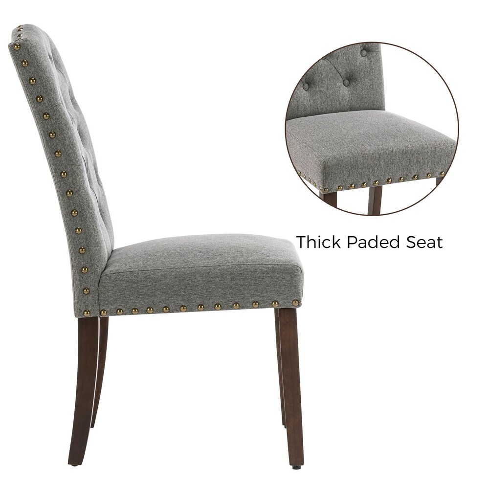 Fabric Upholstered Tufted Dining Chairs with Nailhead Trim Set of 4