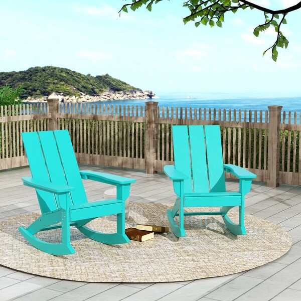 Polytrends Shoreside Modern EcoFriendly All Weather Poly Adirondack Rocking Chairs (Set of 2)