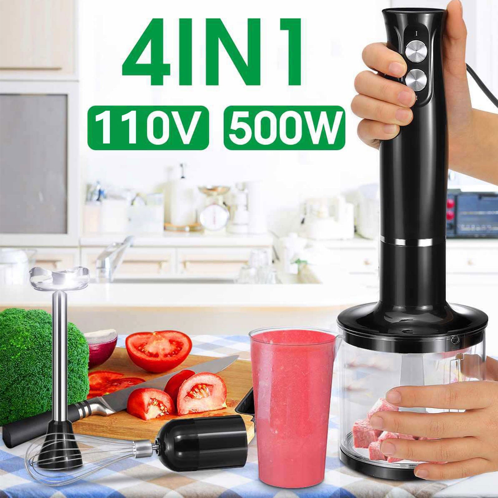 Wobythan  500W 4 in 1 Multifunctional Hand Blender Electric Mixer Meat Grinder Egg Beater Food Processor