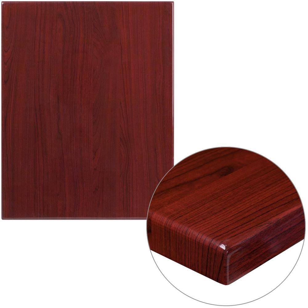 Flash Furniture 24 in. x 30 in. High-Gloss Mahogany Resin Table Top with 2 in. Thick Drop-Lip TPMAH2430