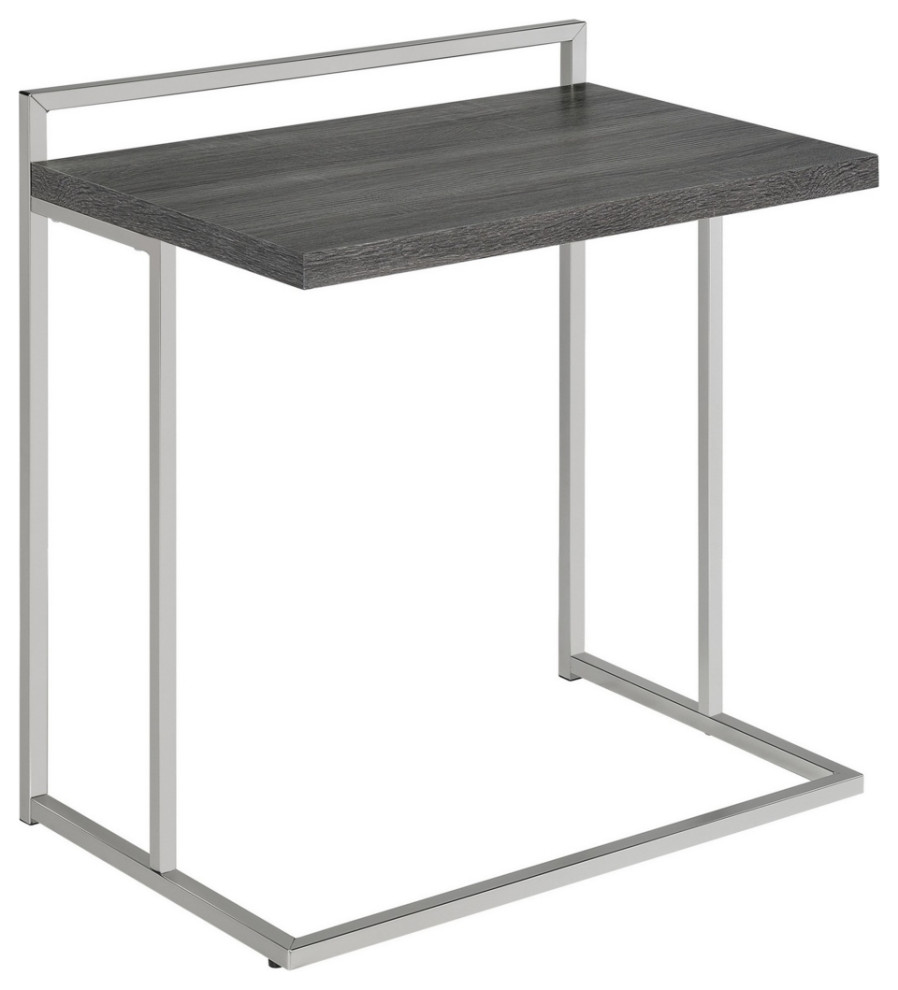 Dey 27 Inch C Shape Side End Table Weathered Gray Top Satin Nickel Metal   Contemporary   Side Tables And End Tables   by Dot  ampBo  Houzz