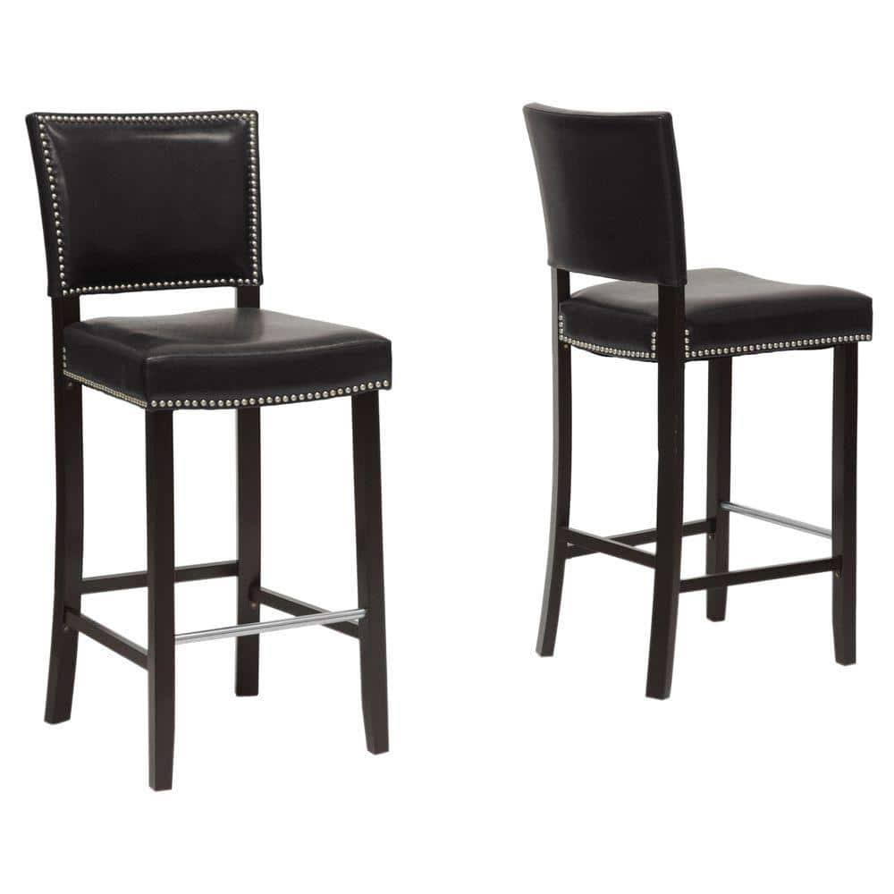 Baxton Studio Aries Black Faux Leather Upholstered 2-Piece Bar Stool Set 2PC-4299-HD