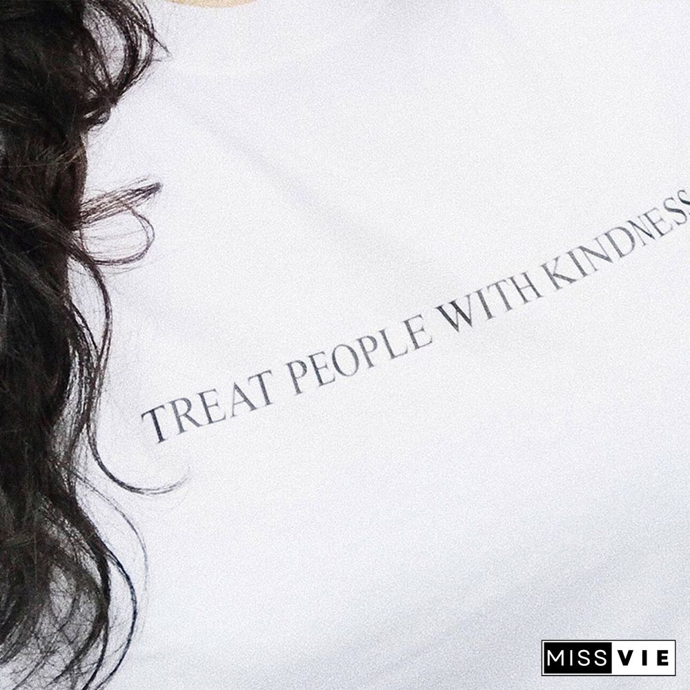 Treat PeopleWith Kindness T-Shirt Women Fashion Letter Printed T Shirt Femme Asual Yellow Tee Feminist Tee Tops Short Sleeves