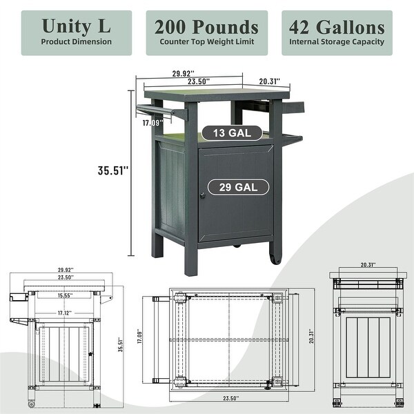 Grill Carts Outdoor w/ Storage and Wheels，Whole Metal Portable Table