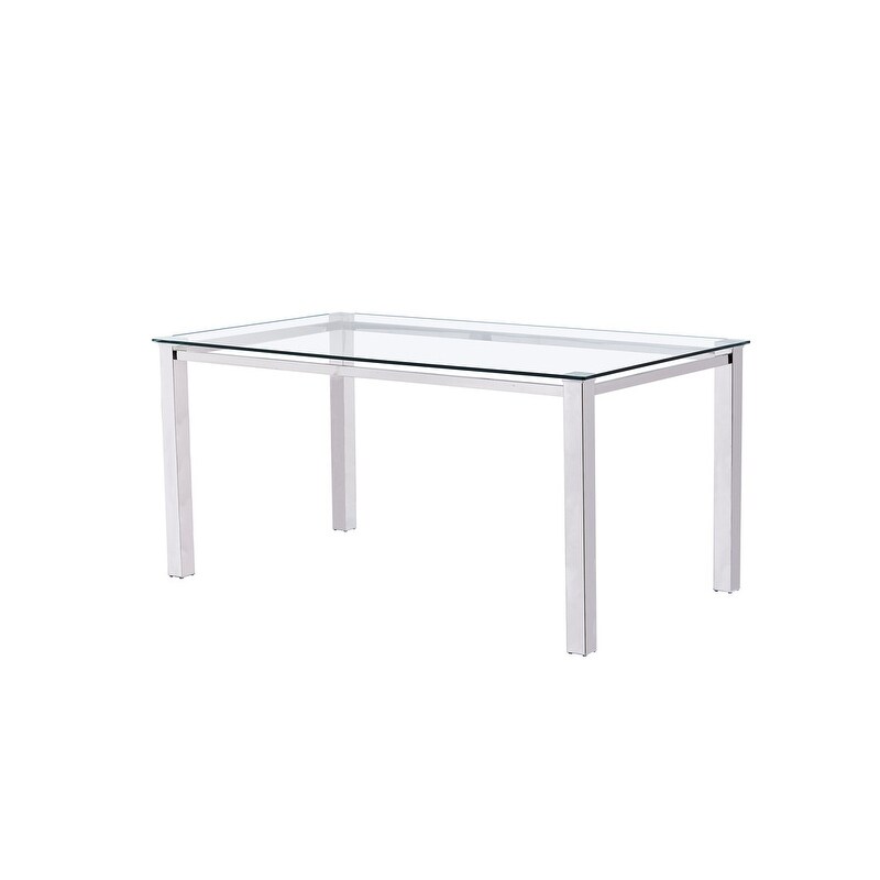 Best Master Furniture 63 Inch Rectangular Dining Glass Table   Clear Glass with Silver Legs