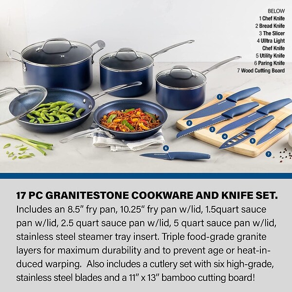 17 Nonstick Pots and Pans Set， Cookware Set + Knife Set